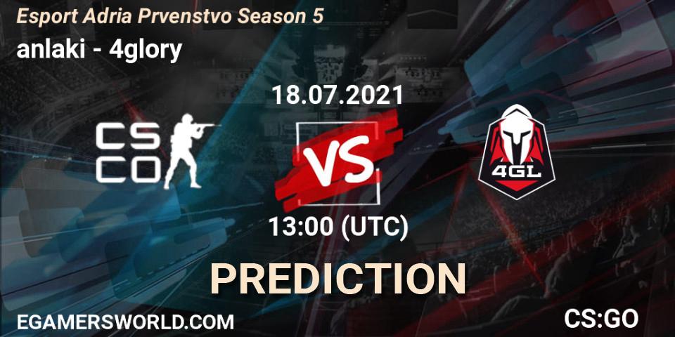 anlaki - 4glory: ennuste. 18.07.2021 at 13:10, Counter-Strike (CS2), Esport Adria Prvenstvo Season 5