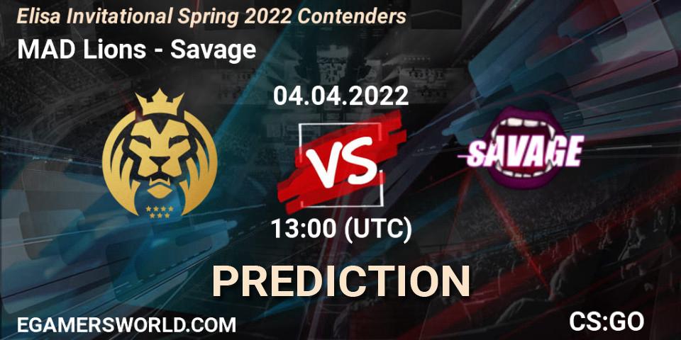 MAD Lions - Savage: ennuste. 04.04.22, CS2 (CS:GO), Elisa Invitational Spring 2022 Contenders