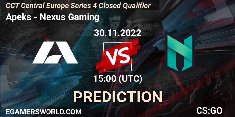 Apeks - Nexus Gaming: ennuste. 30.11.22, CS2 (CS:GO), CCT Central Europe Series 4 Closed Qualifier