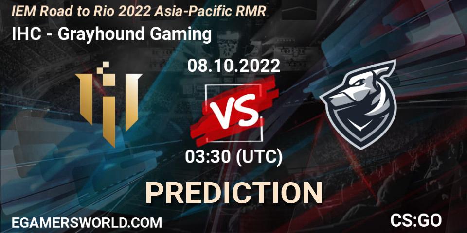 IHC - Grayhound Gaming: ennuste. 08.10.22, CS2 (CS:GO), IEM Road to Rio 2022 Asia-Pacific RMR