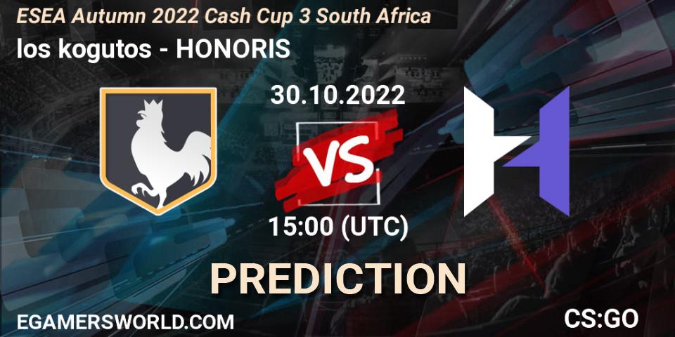 los kogutos - HONORIS: ennuste. 30.10.2022 at 15:00, Counter-Strike (CS2), ESEA Autumn 2022 Cash Cup 3 South Africa