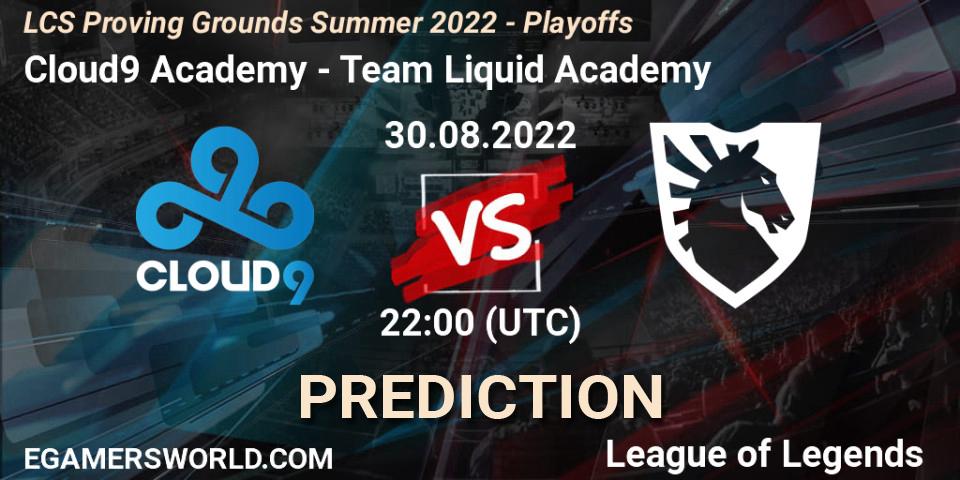 Cloud9 Academy - Team Liquid Academy: ennuste. 30.08.2022 at 22:00, LoL, LCS Proving Grounds Summer 2022 - Playoffs