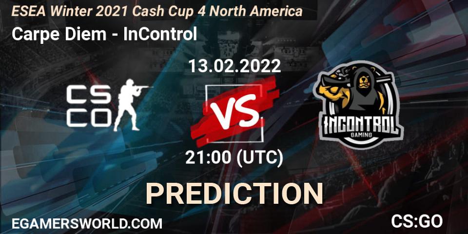 Carpe Diem - InControl: ennuste. 13.02.2022 at 21:00, Counter-Strike (CS2), ESEA Winter 2021 Cash Cup 4 North America