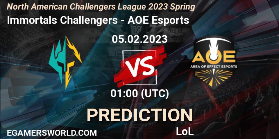 Immortals Challengers - AOE Esports: ennuste. 05.02.23, LoL, NACL 2023 Spring - Group Stage