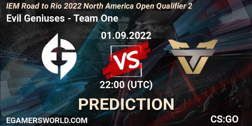 Evil Geniuses - Team One: ennuste. 01.09.2022 at 22:00, Counter-Strike (CS2), IEM Road to Rio 2022 North America Open Qualifier 2