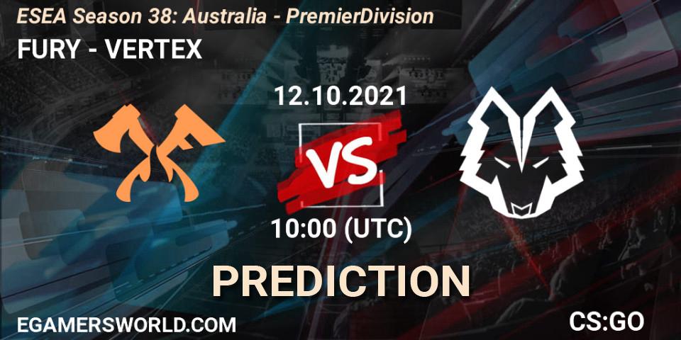 FURY - VERTEX: ennuste. 12.10.21, CS2 (CS:GO), ESEA Season 38: Australia - Premier Division