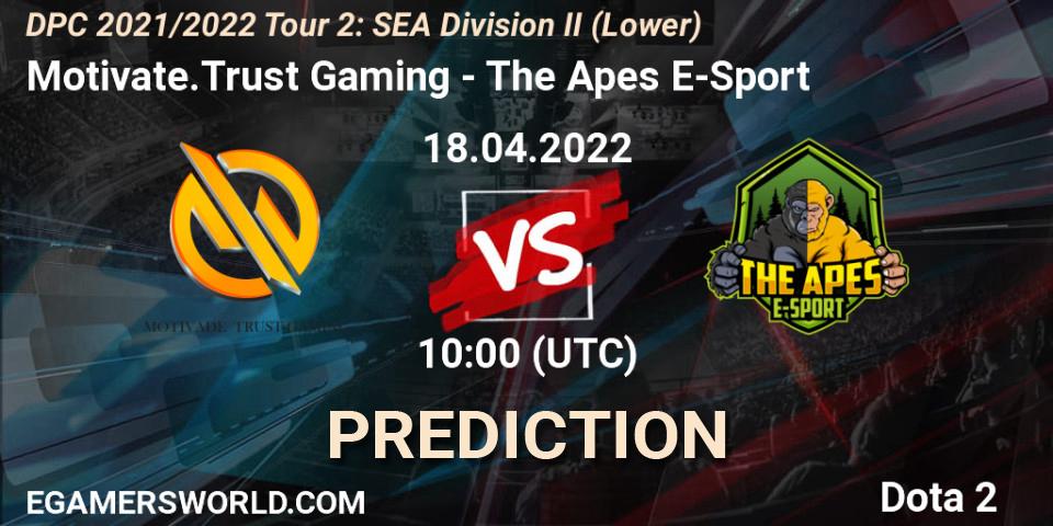 Motivate.Trust Gaming - The Apes E-Sport: ennuste. 18.04.2022 at 10:00, Dota 2, DPC 2021/2022 Tour 2: SEA Division II (Lower)