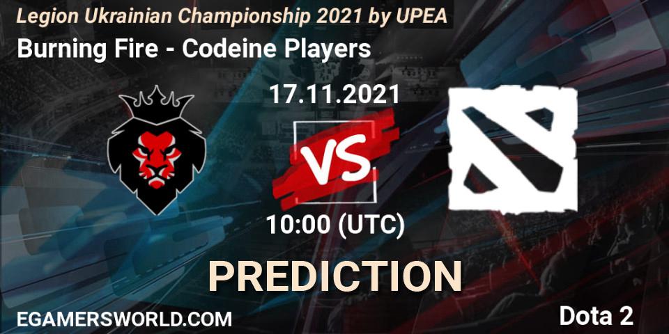 Burning Fire - Codeine Players: ennuste. 17.11.2021 at 10:12, Dota 2, Legion Ukrainian Championship 2021 by UPEA