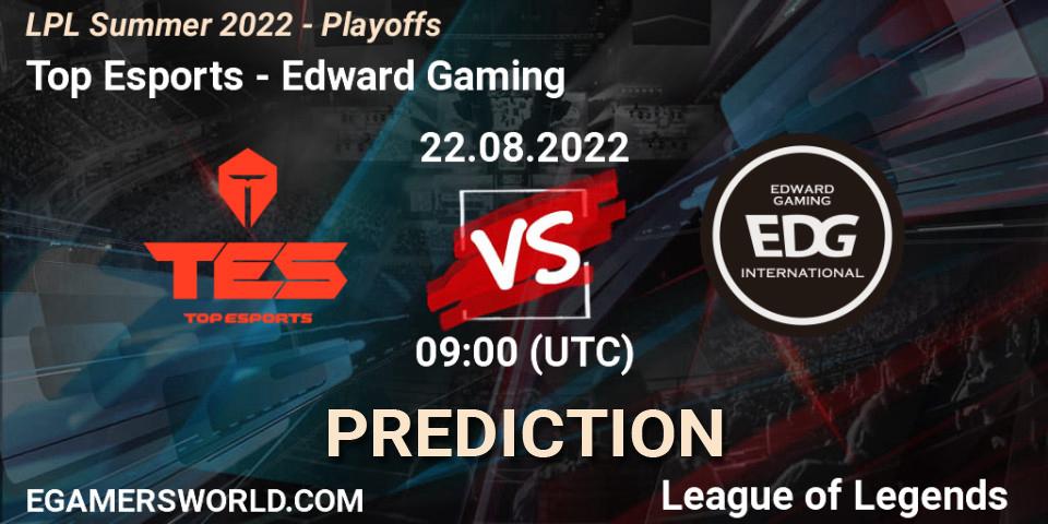 Top Esports - Edward Gaming: ennuste. 22.08.2022 at 09:00, LoL, LPL Summer 2022 - Playoffs