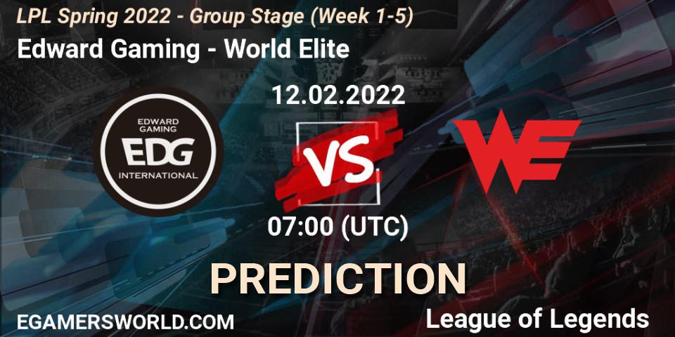 Edward Gaming - World Elite: ennuste. 12.02.2022 at 07:00, LoL, LPL Spring 2022 - Group Stage (Week 1-5)