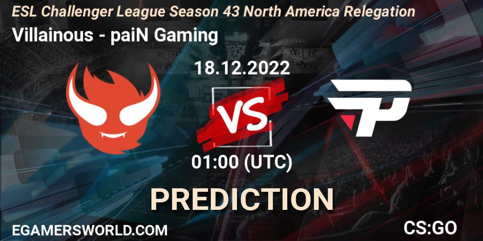 Villainous - paiN Gaming: ennuste. 18.12.2022 at 01:00, Counter-Strike (CS2), ESL Challenger League Season 43 North America Relegation