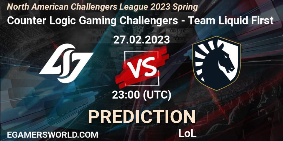 Counter Logic Gaming Challengers - Team Liquid First: ennuste. 27.02.23, LoL, NACL 2023 Spring - Group Stage