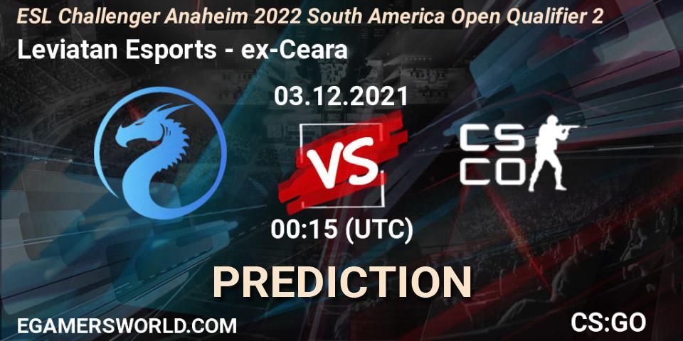 Leviatan Esports - ex-Ceara: ennuste. 03.12.2021 at 00:45, Counter-Strike (CS2), ESL Challenger Anaheim 2022 South America Open Qualifier 2