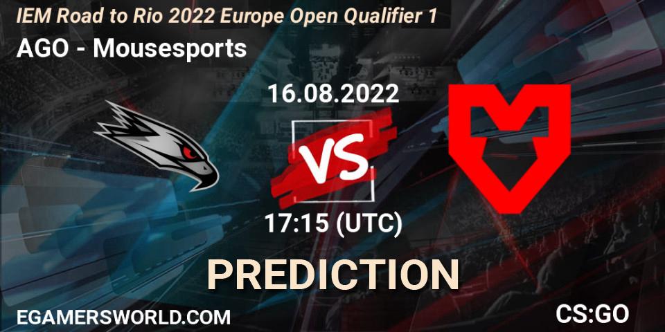 AGO - Mousesports: ennuste. 16.08.2022 at 17:15, Counter-Strike (CS2), IEM Road to Rio 2022 Europe Open Qualifier 1