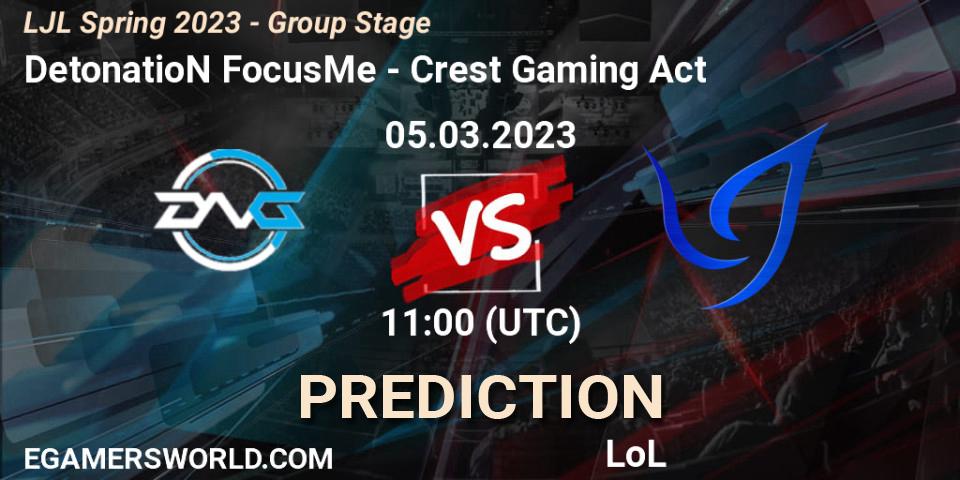 DetonatioN FocusMe - Crest Gaming Act: ennuste. 05.03.23, LoL, LJL Spring 2023 - Group Stage