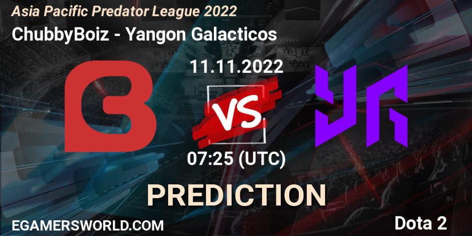 ChubbyBoiz - Yangon Galacticos: ennuste. 11.11.2022 at 07:25, Dota 2, Asia Pacific Predator League 2022