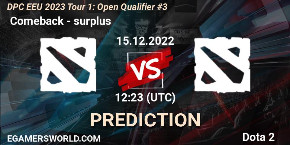  Comeback - surplus: ennuste. 15.12.2022 at 12:23, Dota 2, DPC EEU 2023 Tour 1: Open Qualifier #3