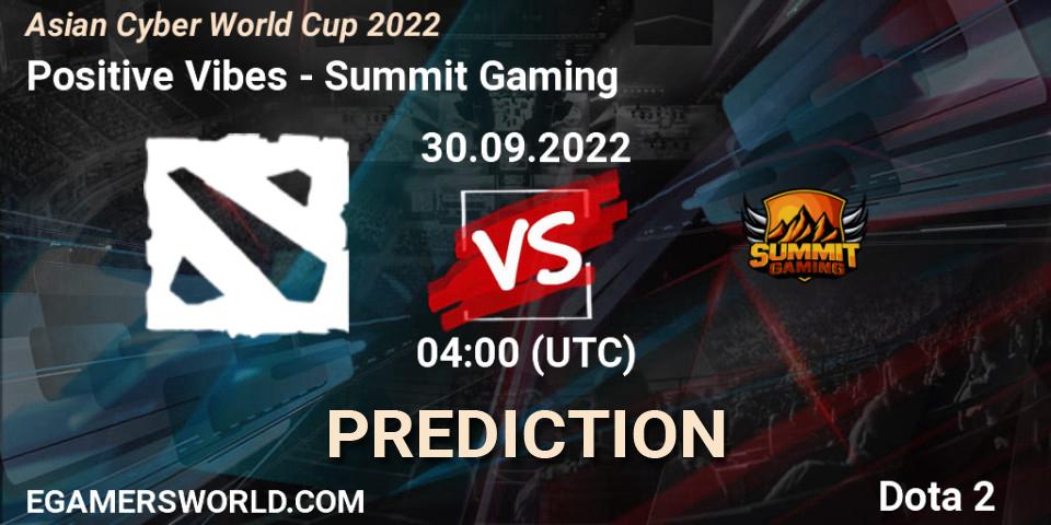 Positive Vibes - Summit Gaming: ennuste. 30.09.2022 at 04:11, Dota 2, Asian Cyber World Cup 2022