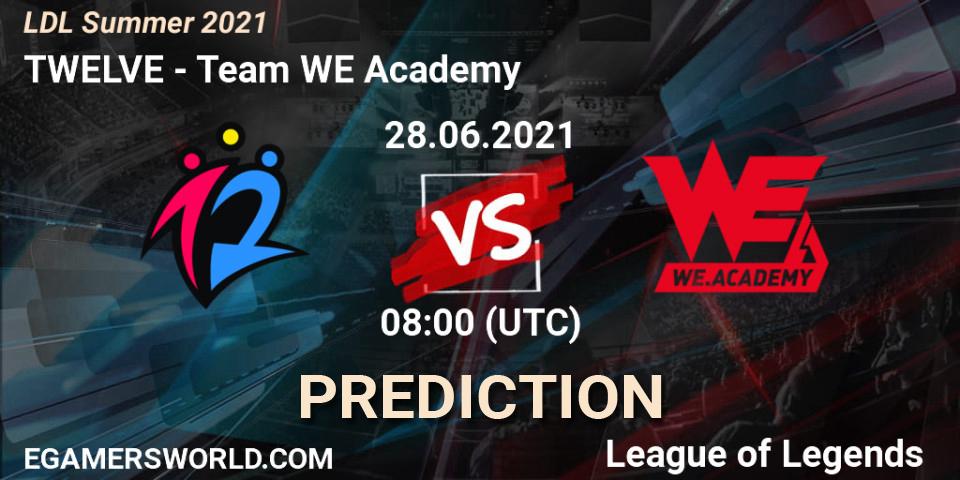 TWELVE - Team WE Academy: ennuste. 28.06.2021 at 09:30, LoL, LDL Summer 2021
