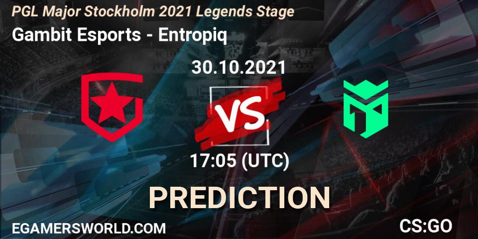 Gambit Esports - Entropiq: ennuste. 30.10.2021 at 17:10, Counter-Strike (CS2), PGL Major Stockholm 2021 Legends Stage