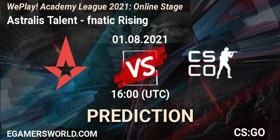 Astralis Talent - fnatic Rising: ennuste. 01.08.2021 at 15:00, Counter-Strike (CS2), WePlay Academy League Season 1: Online Stage