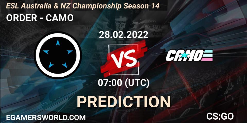 ORDER - CAMO: ennuste. 28.02.2022 at 07:00, Counter-Strike (CS2), ESL Australia & NZ Championship Season 14
