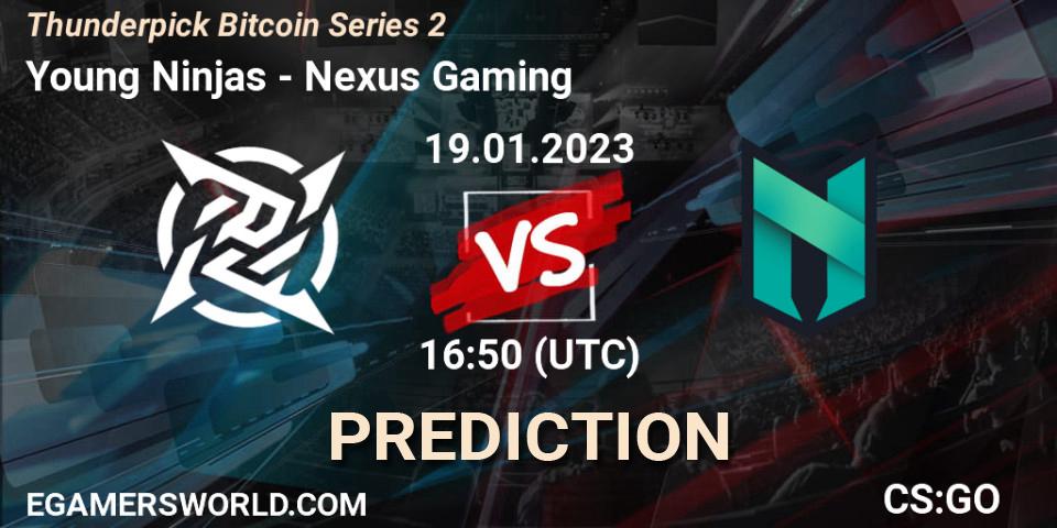 Young Ninjas - Nexus Gaming: ennuste. 19.01.2023 at 17:30, Counter-Strike (CS2), Thunderpick Bitcoin Series 2