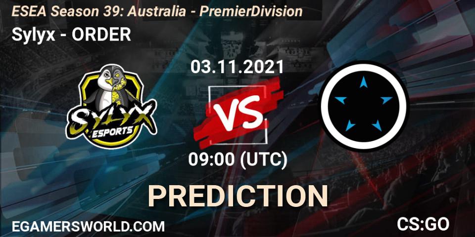 Sylyx - ORDER: ennuste. 03.11.2021 at 09:00, Counter-Strike (CS2), ESEA Season 39: Australia - Premier Division