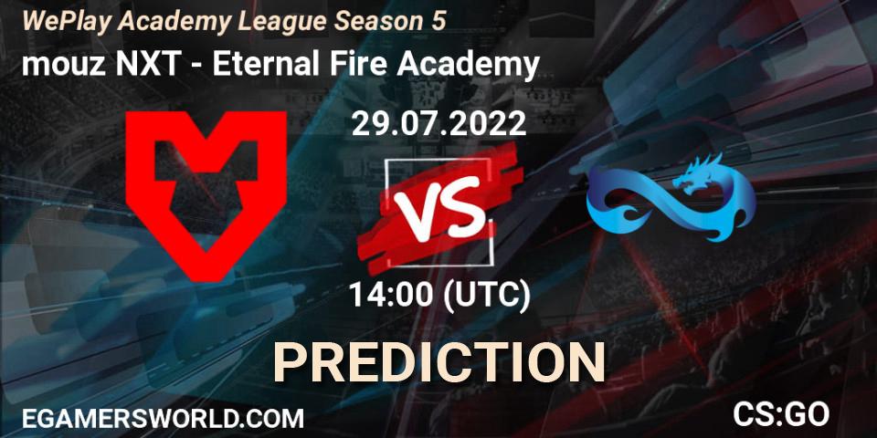 mouz NXT - Eternal Fire Academy: ennuste. 29.07.2022 at 14:00, Counter-Strike (CS2), WePlay Academy League Season 5