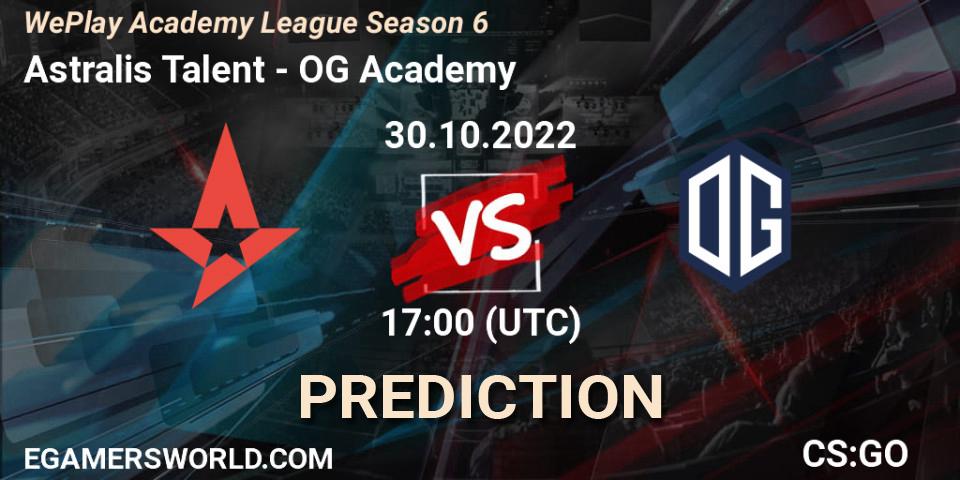 Astralis Talent - OG Academy: ennuste. 30.10.2022 at 16:30, Counter-Strike (CS2), WePlay Academy League Season 6