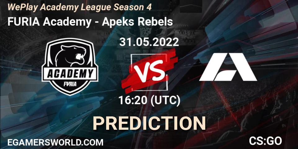 FURIA Academy - Apeks Rebels: ennuste. 31.05.2022 at 16:10, Counter-Strike (CS2), WePlay Academy League Season 4
