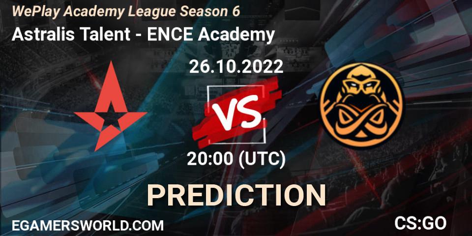 Astralis Talent - ENCE Academy: ennuste. 26.10.2022 at 20:35, Counter-Strike (CS2), WePlay Academy League Season 6