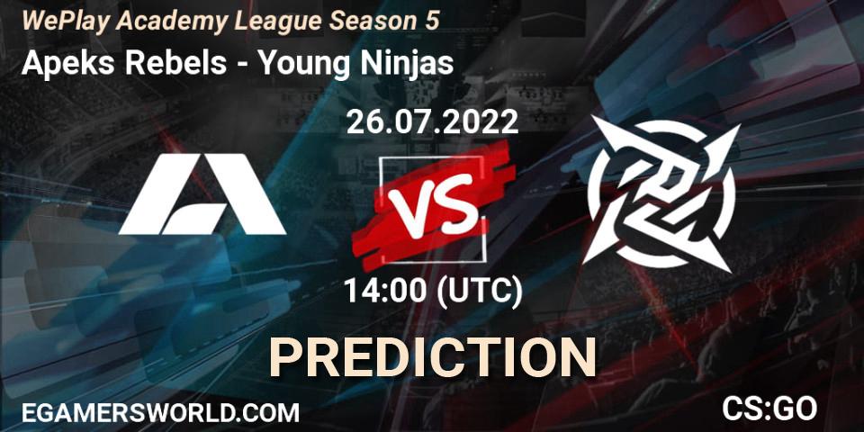 Apeks Rebels - Young Ninjas: ennuste. 26.07.2022 at 14:00, Counter-Strike (CS2), WePlay Academy League Season 5
