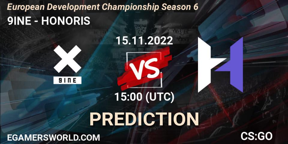 9INE - HONORIS: ennuste. 15.11.2022 at 15:30, Counter-Strike (CS2), European Development Championship Season 6