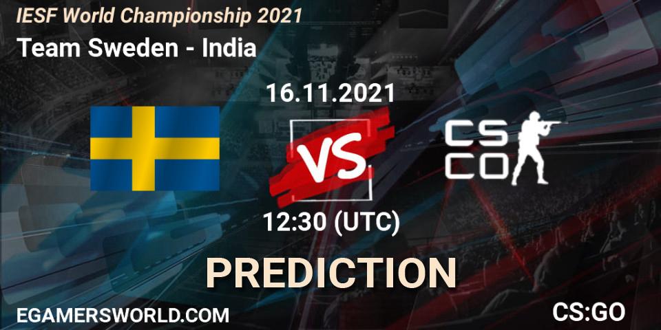 Team Sweden - India: ennuste. 16.11.2021 at 12:45, Counter-Strike (CS2), IESF World Championship 2021