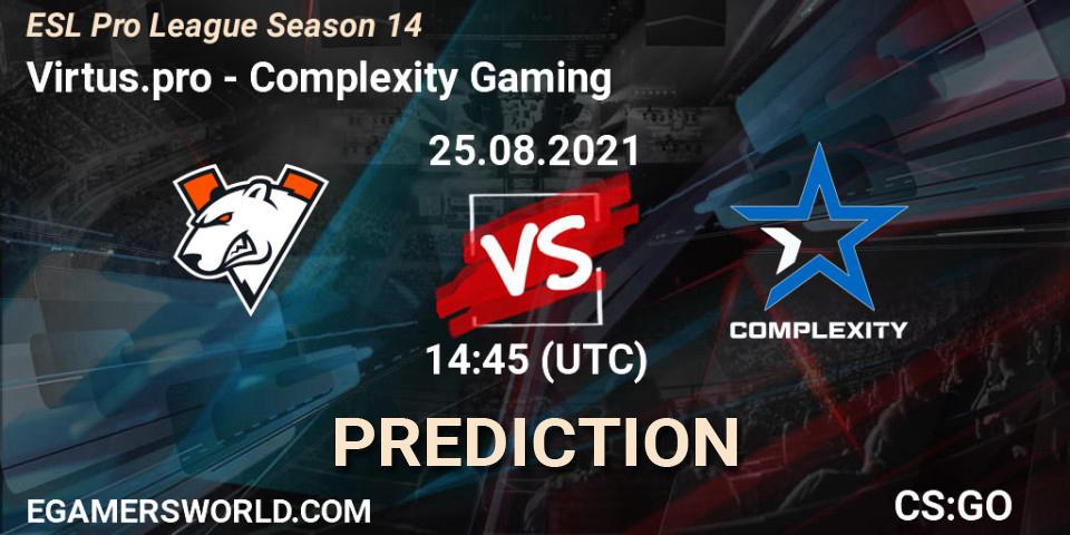 Virtus.pro - Complexity Gaming: ennuste. 25.08.2021 at 16:05, Counter-Strike (CS2), ESL Pro League Season 14