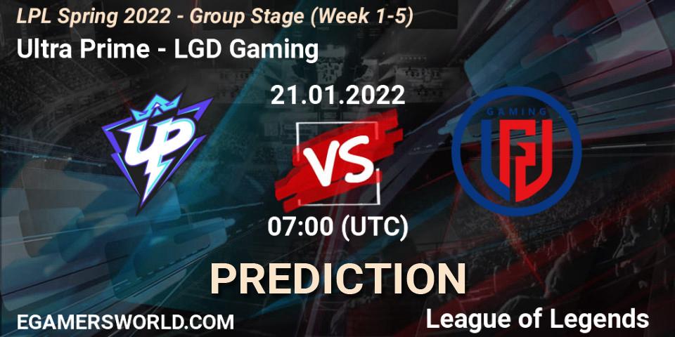 Ultra Prime - LGD Gaming: ennuste. 21.01.2022 at 07:00, LoL, LPL Spring 2022 - Group Stage (Week 1-5)
