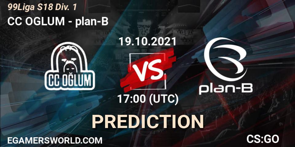 CC OGLUM - plan-B: ennuste. 19.10.2021 at 17:00, Counter-Strike (CS2), 99Liga S18 Div. 1