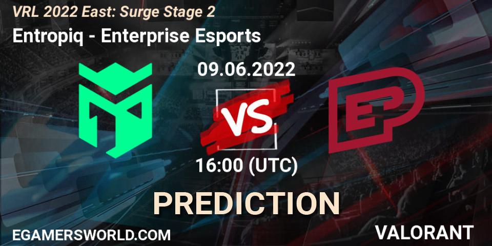 Entropiq - Enterprise Esports: ennuste. 09.06.2022 at 16:25, VALORANT, VRL 2022 East: Surge Stage 2