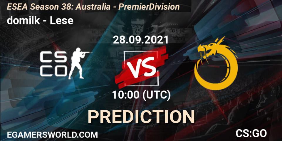 domilk - Lese: ennuste. 28.09.2021 at 10:15, Counter-Strike (CS2), ESEA Season 38: Australia - Premier Division