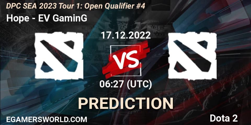 Hope - EV GaminG: ennuste. 17.12.2022 at 06:27, Dota 2, DPC SEA 2023 Tour 1: Open Qualifier #4