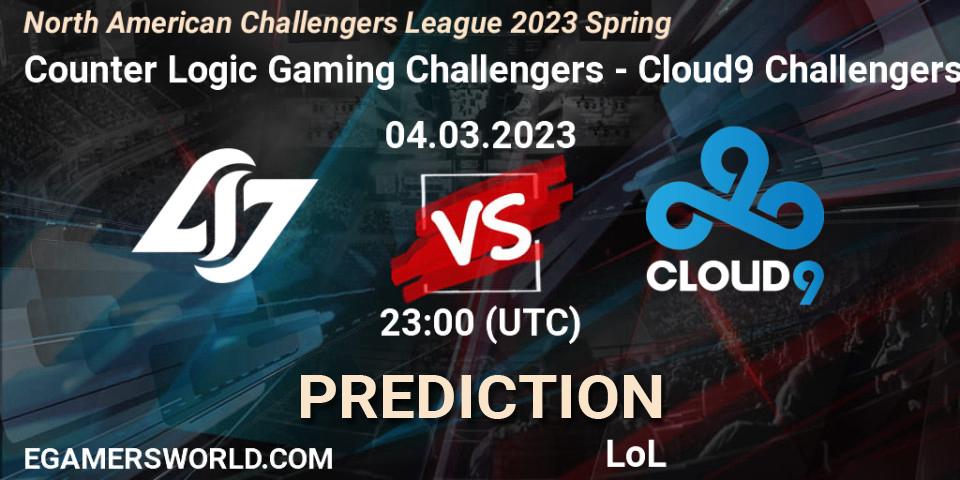 Counter Logic Gaming Challengers - Cloud9 Challengers: ennuste. 04.03.23, LoL, NACL 2023 Spring - Group Stage