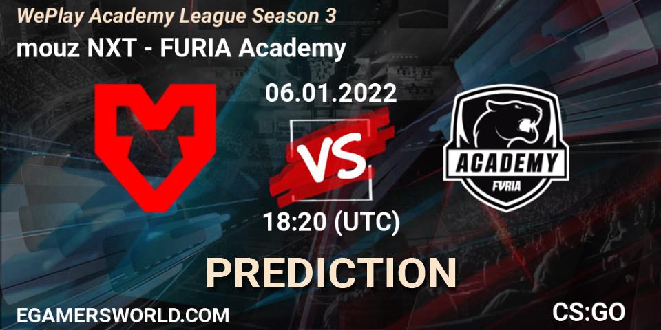 mouz NXT - FURIA Academy: ennuste. 06.01.2022 at 18:20, Counter-Strike (CS2), WePlay Academy League Season 3