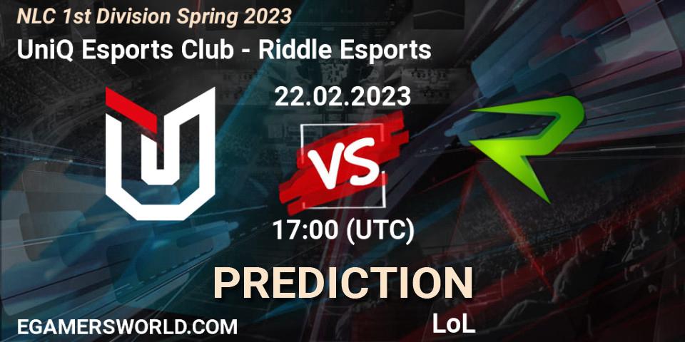 UniQ Esports Club - Riddle Esports: ennuste. 22.02.23, LoL, NLC 1st Division Spring 2023