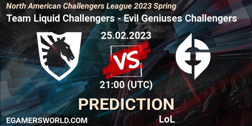 Team Liquid Challengers - Evil Geniuses Challengers: ennuste. 25.02.2023 at 21:00, LoL, NACL 2023 Spring - Group Stage