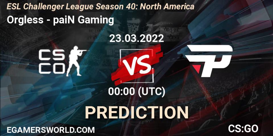 Orgless - paiN Gaming: ennuste. 23.03.2022 at 00:00, Counter-Strike (CS2), ESL Challenger League Season 40: North America