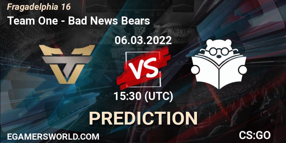 Team One - Bad News Bears: ennuste. 06.03.2022 at 15:55, Counter-Strike (CS2), Fragadelphia 16