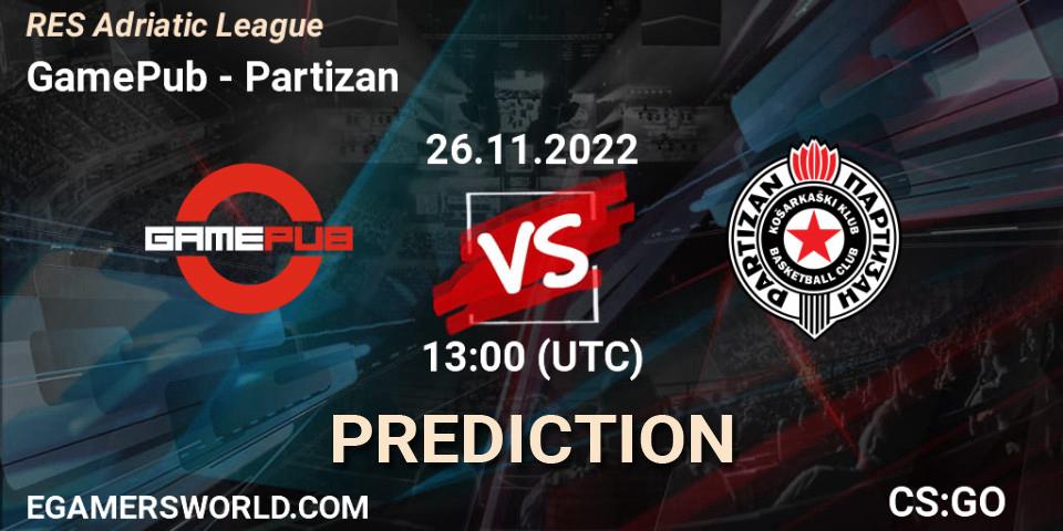 GamePub - Partizan: ennuste. 26.11.2022 at 13:00, Counter-Strike (CS2), RES Adriatic League