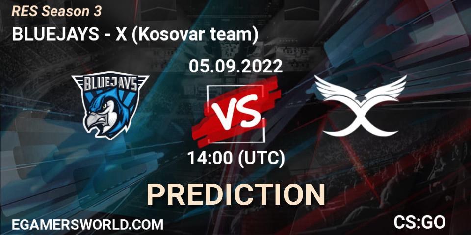 BLUEJAYS - X (Kosovar team): ennuste. 05.09.2022 at 14:00, Counter-Strike (CS2), RES Season 3