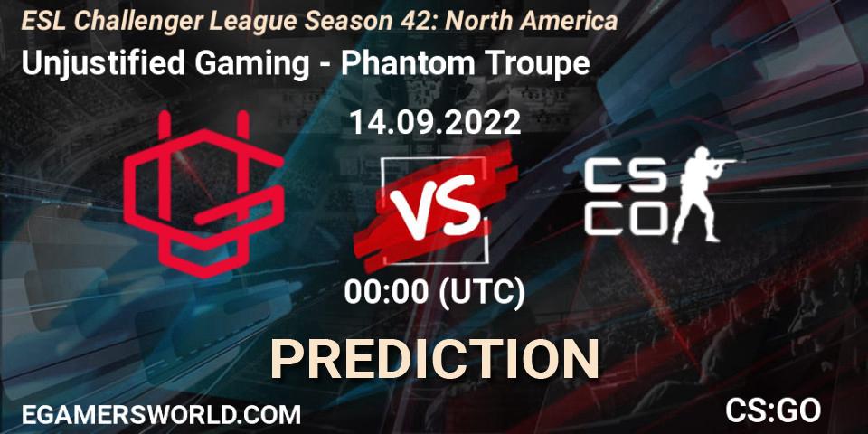 Unjustified Gaming - Phantom Troupe: ennuste. 14.09.2022 at 00:00, Counter-Strike (CS2), ESL Challenger League Season 42: North America